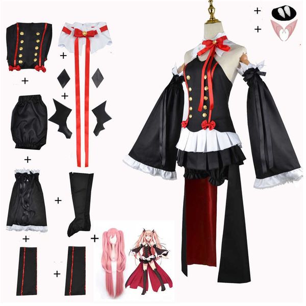 

anime costumes anime seraph of the end krul tepes cosplay come woman dress halloween vampire role clothing suit wig accessories z0602, Black