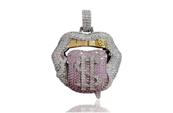 

hip hop iced out gold teeth money mouth pendant necklace with 4mm tennis chain rope chain4144774, Silver