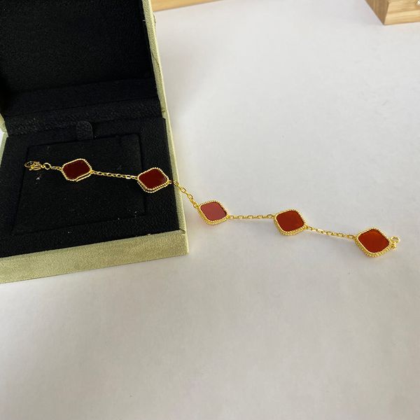 

designer red clover bracelet van clover charm bracelet actual malachite onyx 18k gold plated never fade tennis bracelet with official seal, Golden;silver