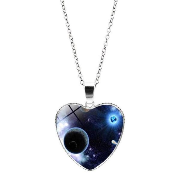 

glass cabochon heart pendant necklaces universe star moon heart necklace women necklace fashion jewelry gift will and sandy6355344, Silver