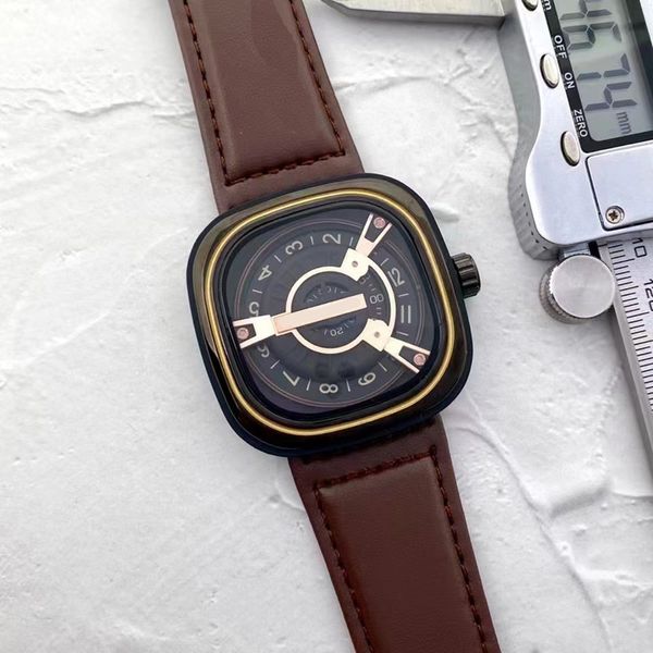 

2023 new watch men's leisure diamond watches gold steel case leather mechanical automatic wristwatch strap male relogio masculino seven, Slivery;brown