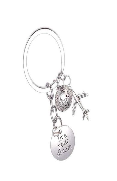 

new live your dream pilot dream keychain airplane passport honeymoon travel keychain creative backpack pendant 4065322726, Slivery;golden
