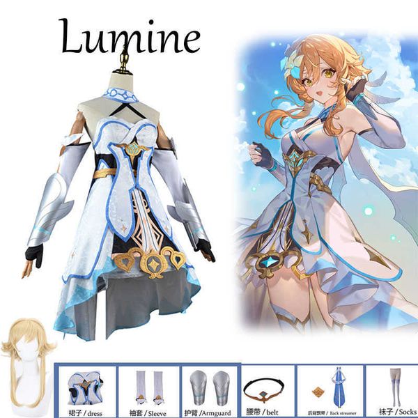 

anime costumes game genshin impact lumine cosplay comes anime halloween party uniform for women girls cute suit wig full sets z0602, Black