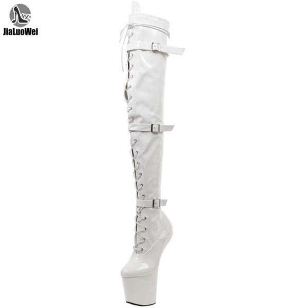 

jialuowei high leg boots lace up extreme high heel fetish heelless horse stallion hoof sole over knee boots crotch high boots y2007099414, Black