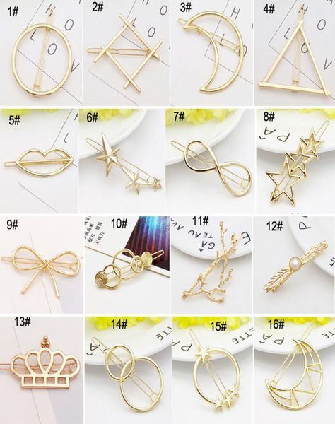 

new promotion trendy vintage circle lip moon triangle hair pin clip hairpin pretty womens girls gift metal wedding jewelry accesso1897808, Golden;silver