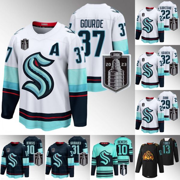 

matty beniers hockey jersey jaden schwartz adam andre burakovsky larsson ryan donato vince dunn oliver bjorkstrand daniel sprong philipp gru, Black;red