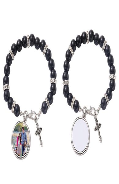 

fashion sublimation blank diy round charm beaded cross bracelet transfer printing love mens bracelet for woman thanksgiving valent6333215, Golden;silver