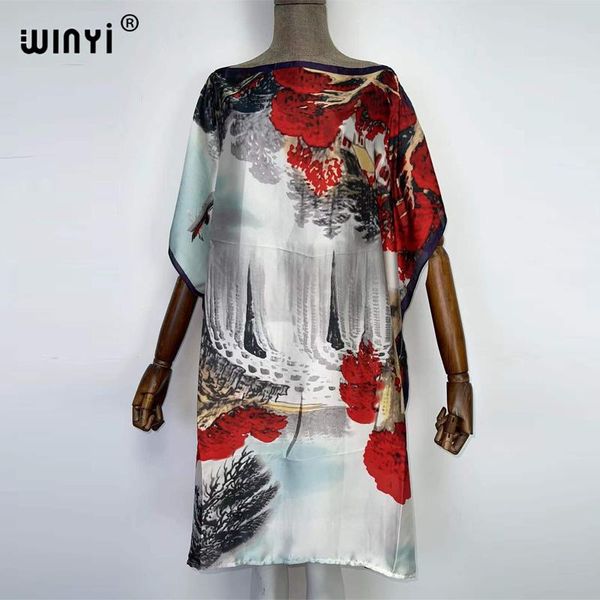 

dresses winyi printed dresses for women 2022 fashion batwing maxi long femme summer party elegant dress kaftan, Black;gray