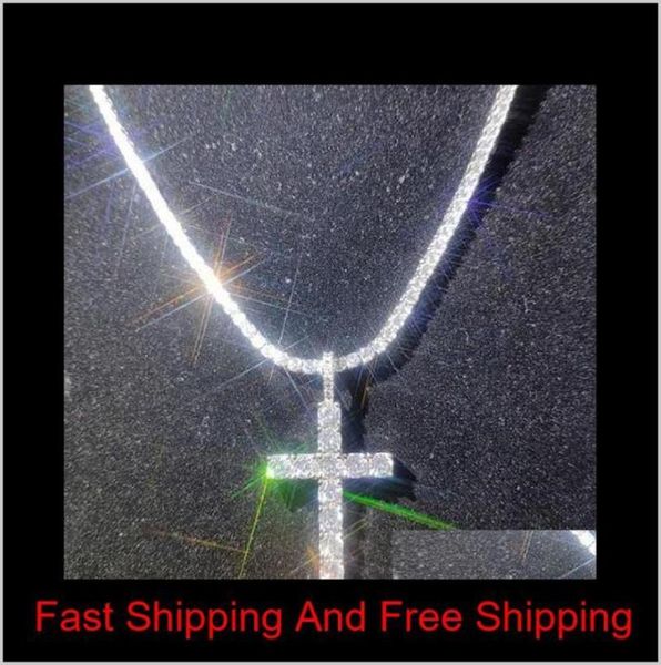 

shining diamond stone cross pendants necklace jewelry platinum plated men women lover gift couple religious jewelry hnakt davor9577905, Silver