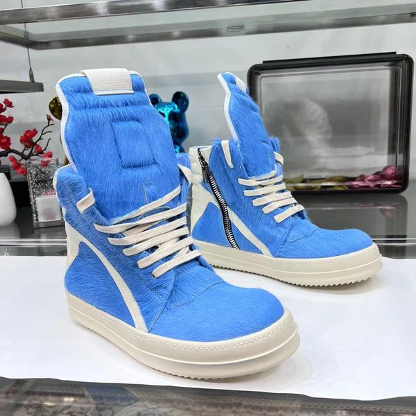 

female blue horse fur boots high women shoes 2023 new high street casual sneakers p25d50, Black