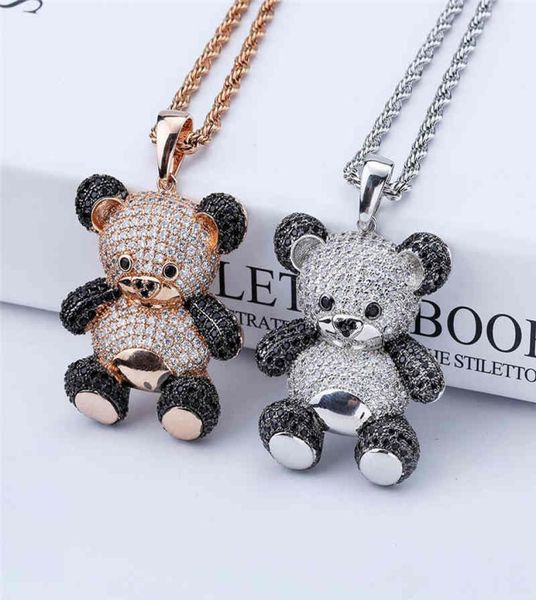

hip hop cute cartoon panda jewelry necklace pendant iced out zircon mens diamond chain with rope chain1598681, Silver