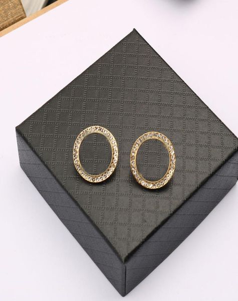 

shiny diamond alphabet earrings studs women brand circle earrings double letters designer earrings for birthday party gift jewelry3039672, Golden