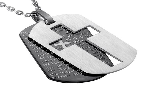 

cross necklaces pendants christian jewelry bible lords prayer dog tags gold color stainless steel christmas gift for men3048339, Silver