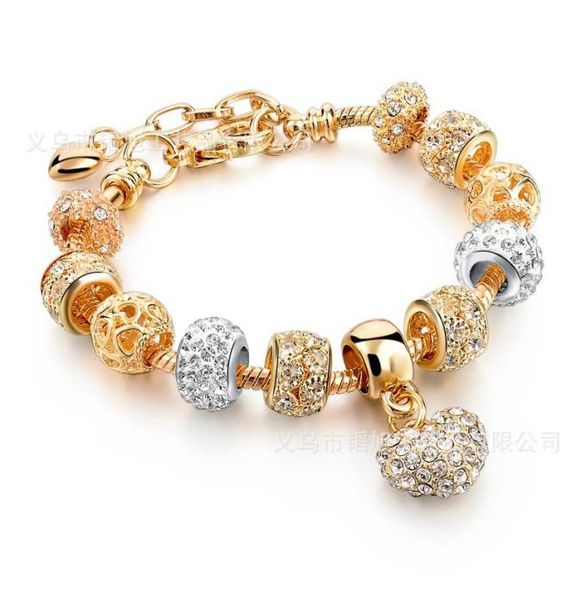 

diy fashion women retro creative charm silver plated crystal wedding bracelets girl bangle jewelry beaded strands gd9498828905, Golden;silver