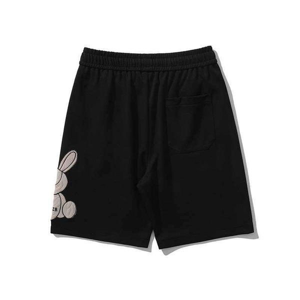 

2023 summer street drawstring 5/4 middle pants men's trendy loose cartoon embroidered sports shorts, White;black