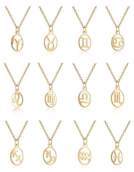 

stainless steel constell pendant necklaces silver gold coin horoscope sign necklace chains for women men fashion jewelry will and 8326822