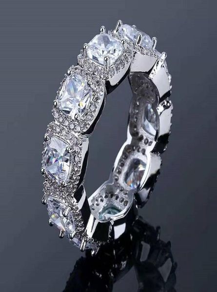 

iced out rings for men hip hop luxury designer mens bling diamond silver ring copper zircon bridegroom wedding engagement jewelry 6080592