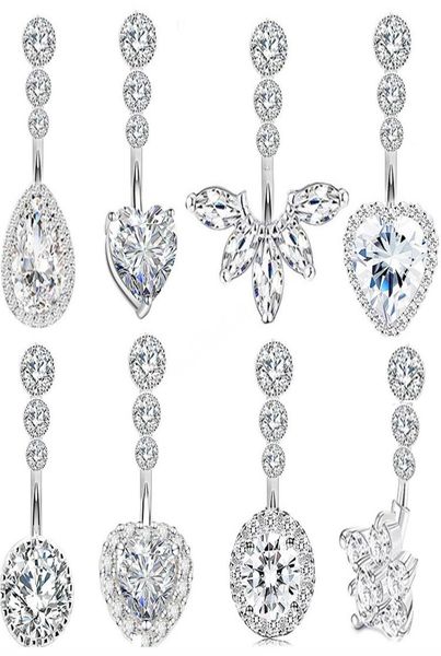 

crystal belly button ring for woman navel piercing round heart zircon stud barbell stainless steel bar body jewelry6772466, Silver