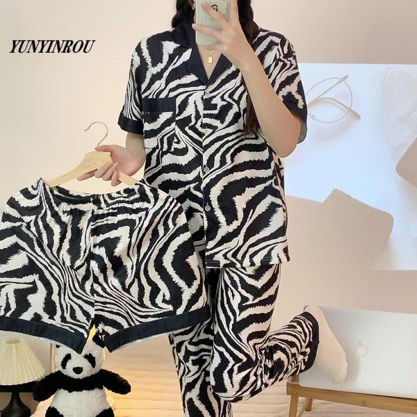 

pyjamas 3pcs zebra-striped pj nightwear kawaii girls womens pajama sets pyjamas femme cartoon sleepwear female loungewear pijama mujer j2306, Red;black