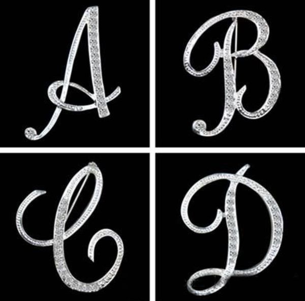 

fashion 26 english letter brooch pins sparkling crystal silver plated alphabet brooch women men fine jewelry lover gift3770031, Gray