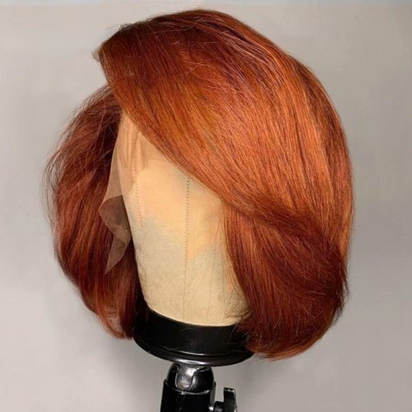 

Brazilian Straight Orange Ginger Bob Wig HD Lace Frontal Wig for Women Black/red/blonde /brown Synthetic Short Lace Front Wig Drag Queen, Medium brown