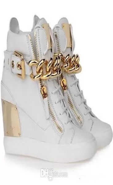

white dress autumn boot black round toe leather female casual mules shoes wedged girls metal chain lace up height increasing walki5649192