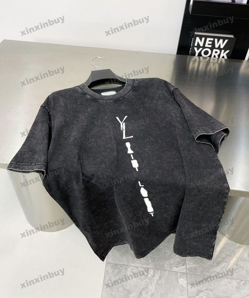

xinxinbuy men designer tee t shirt 23ss destroyed letter pattern fluorescent red print short sleeve cotton women black 320460 xs-2xl, Black;brown