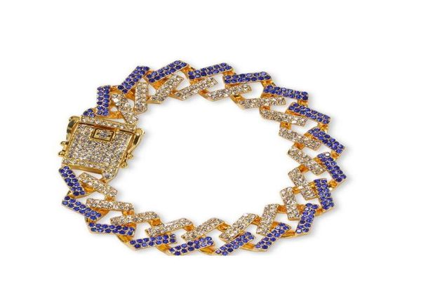 

personality 8inch 15mm hip hop punk men039s bracelets bling iced out cubic zircon miami curb cuban link chain bracelet jewelry 3617455, Golden;silver