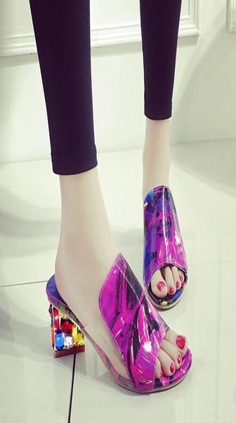 

rhinestone sandals slippers summer fish head diamond big yards sandals thick with female7671114, Black