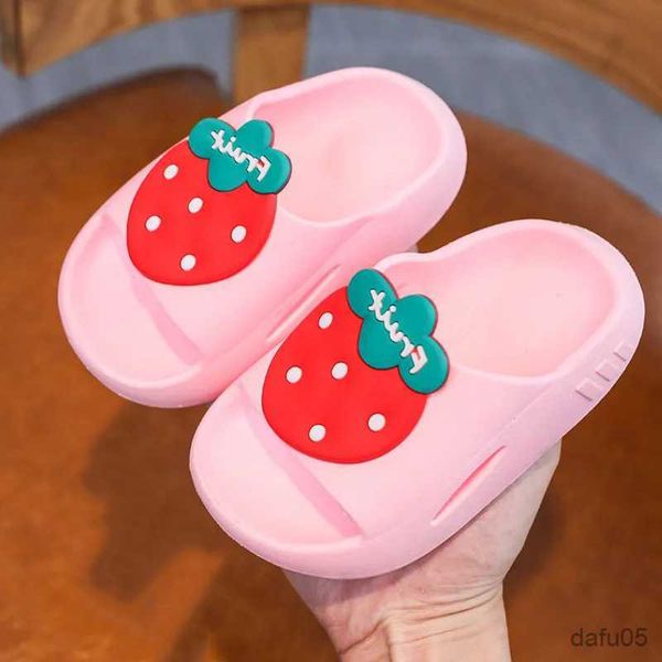 

slipper children bathroom slippers girls summer cartoon strawberry pattern house shoes pvc non-slip baby boy home slippers kids size 35, Black;grey