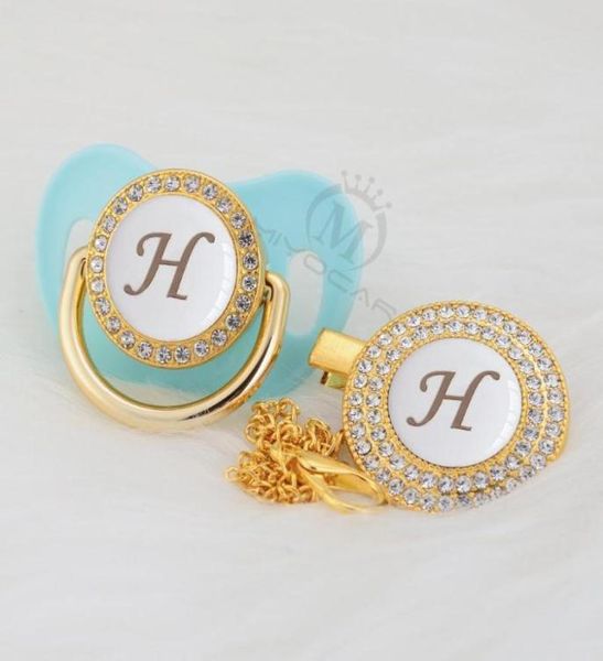 

miyocar elegant bling pacifier and pacifier clip set name initials letter h unique bpa dummy bling unique design lhw9867018
