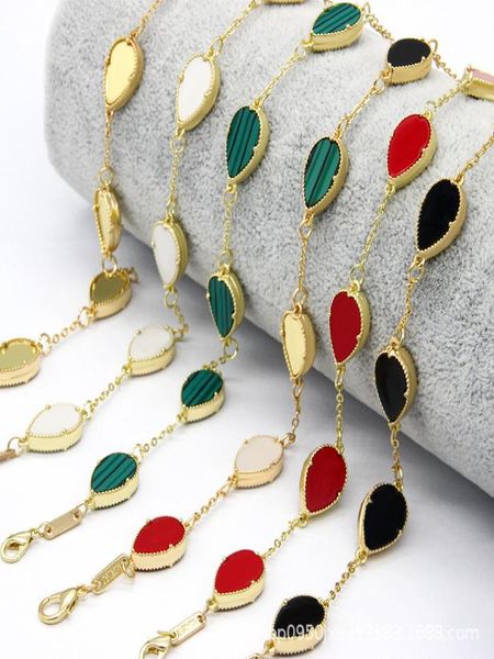 

selling women style double side rainbow shell tear drop charm bracelet jewelry whole9557721, Golden;silver