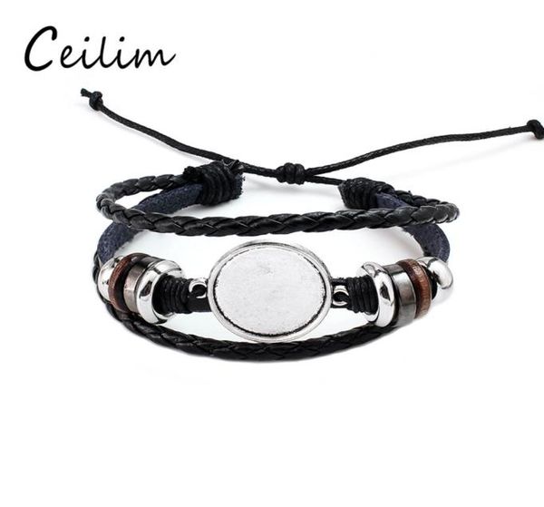 

fashion jewelry diy multi layer leather bracelet bangle blank base fit 20mm round po glass cabochon setting bezel tray jewelry 5884495, Black