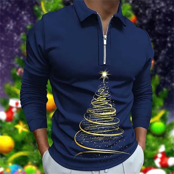 

men's high springautumn street d spliced print casual long sleeve polo shirt men christmas ball party lapel zipup polo shirt hunl, White;black