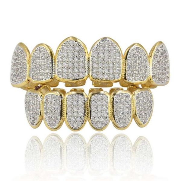 

hip hop goldplated microinlaid teeth hip hop teeth grillz pink zircon bracket big gold tooth jewelry4399730, Black