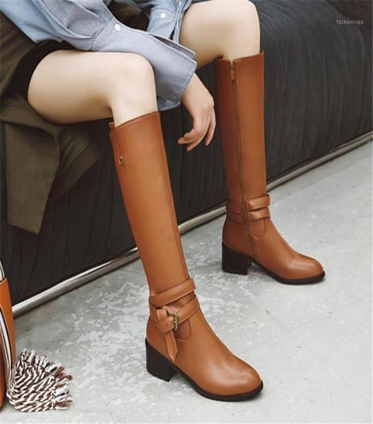 

pxelena plus size 3443 women knee high riding knight boots black brown buckle zip motorcycle combat long boots shoes17187303