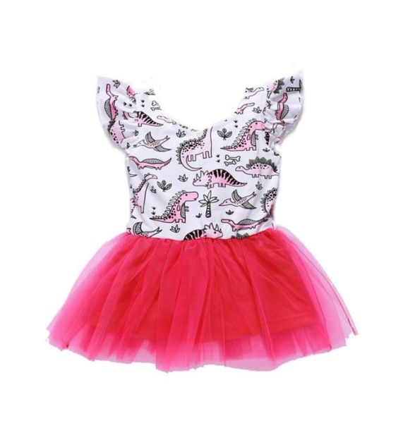 

baby girl dresses cartoon little dinosaur printed dress little princess dress short sleeved dress girlsdresses 183343997, Red;yellow