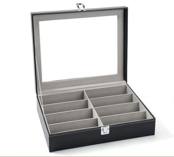 

8 pieces capacity lockable eyeglass counter table display box sunglass presentation case double tray eyewear collection box9357117