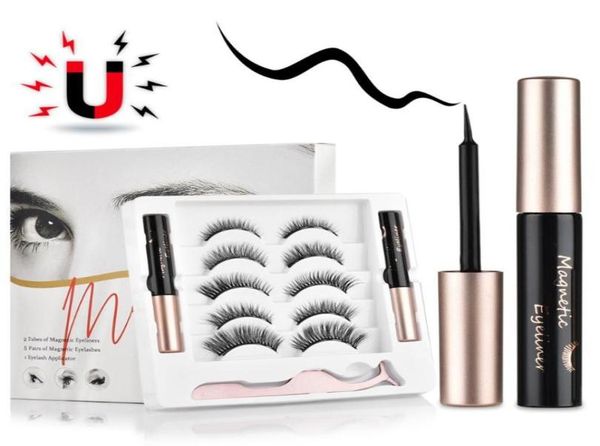 

5 pairs magnetic eyelashes kits upgraded with double eyeliner reusable cuttable waterproof lashes with applicator9599465