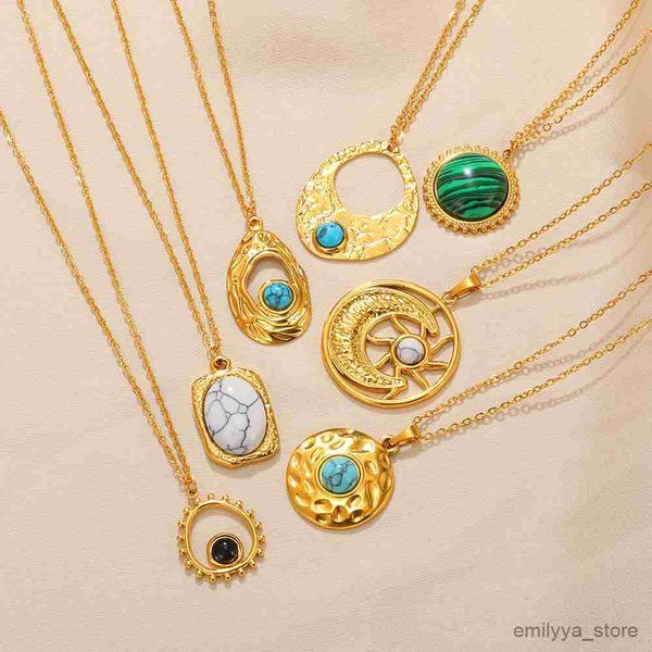

pendant necklaces gold colour stainless steel planet necklace round natural stone heart-shaped jewelry for women style gifts new, Silver