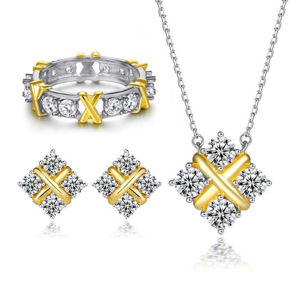 

original sterling silver jewelry set women's three piece tiffay star ring s925 x letter earrings small diamond necklace