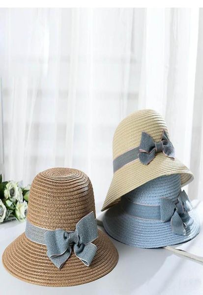 

kids bowknot sunhat children straw hat summer baby beach caps fisherman cap outdoor cap fit 58t bd00439970358, Blue;gray