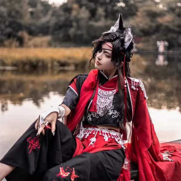 

anime costumes tian guan ci fu hua cheng cosplay come red chinese antique come han fu suit halloween uniform z0602, Black