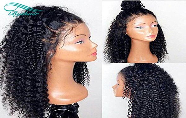 

pre plucked kinky curly lace front human hair wigs 130 150 density brazilian virgin hair bleached knots full lace wigs with baby5111336, Black;brown