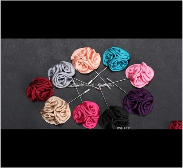 

pins brooches drop delivery 2021 15 color classic men flower brooch pins fashion imitated silk fabric boutonniere stick lapel pin 8495339, Gray
