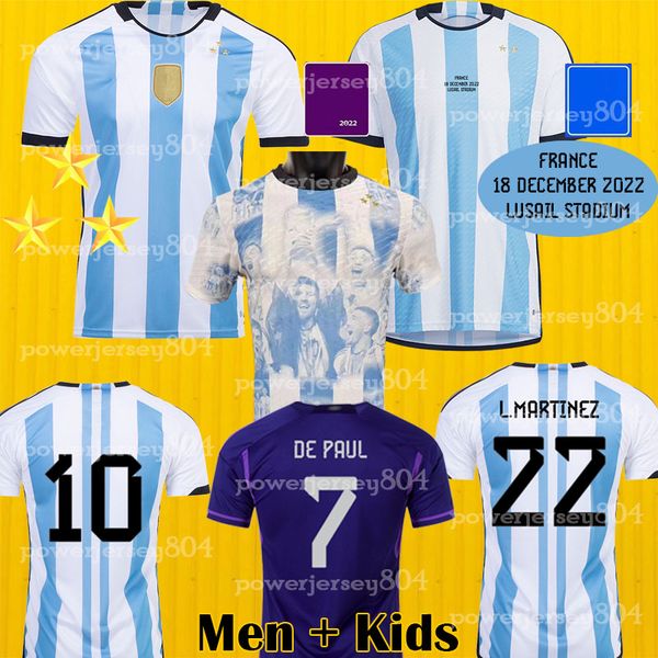 

argentina 3 star soccer jerseys final fan player 2022 2023 22 23 enzo alvarez di maria messis kids kit men football shirt tagliafico maradon, Black;yellow