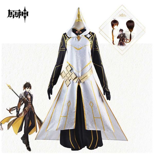 

anime costumes zhongli comes anime genshin impact morax zhongli cosplay gentle full uniform wig suit halloween carnival come z0602, Black