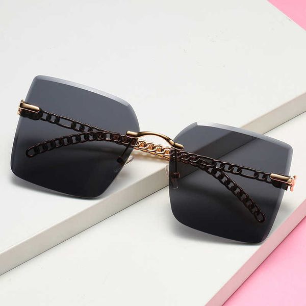 

2023 new xiaoxiangjia frameless trimmed fashion women's large box metal uv resistant sunglasses for men sun glasses 3025, White;black