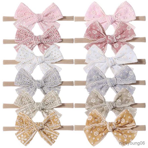 

hair accessories pink cloth hollow bowknot hairband for baby girl cute soft thin kids bows turban handmade, Slivery;white