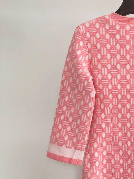 

dresses women round neck knit robe pink floral jacquard sweet three quarter sleeve spring summer ladies mini dresses 2023, Black;gray